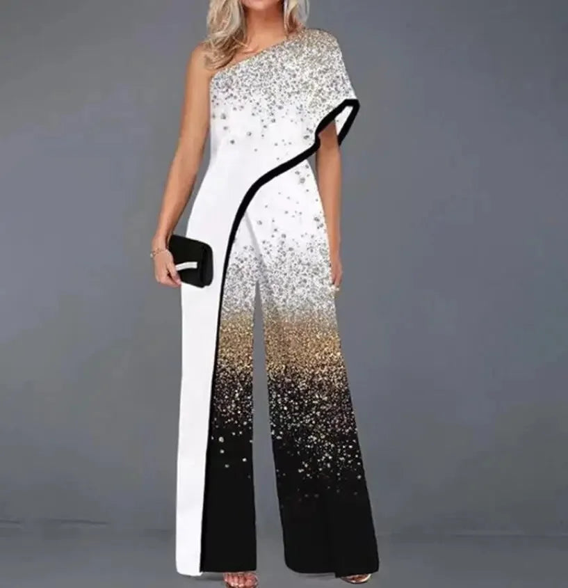 Fashionable Printed Pattern Wide Leg Pants Jumpsuit Independent Station Cross Border Spring Summer Women's Clothing