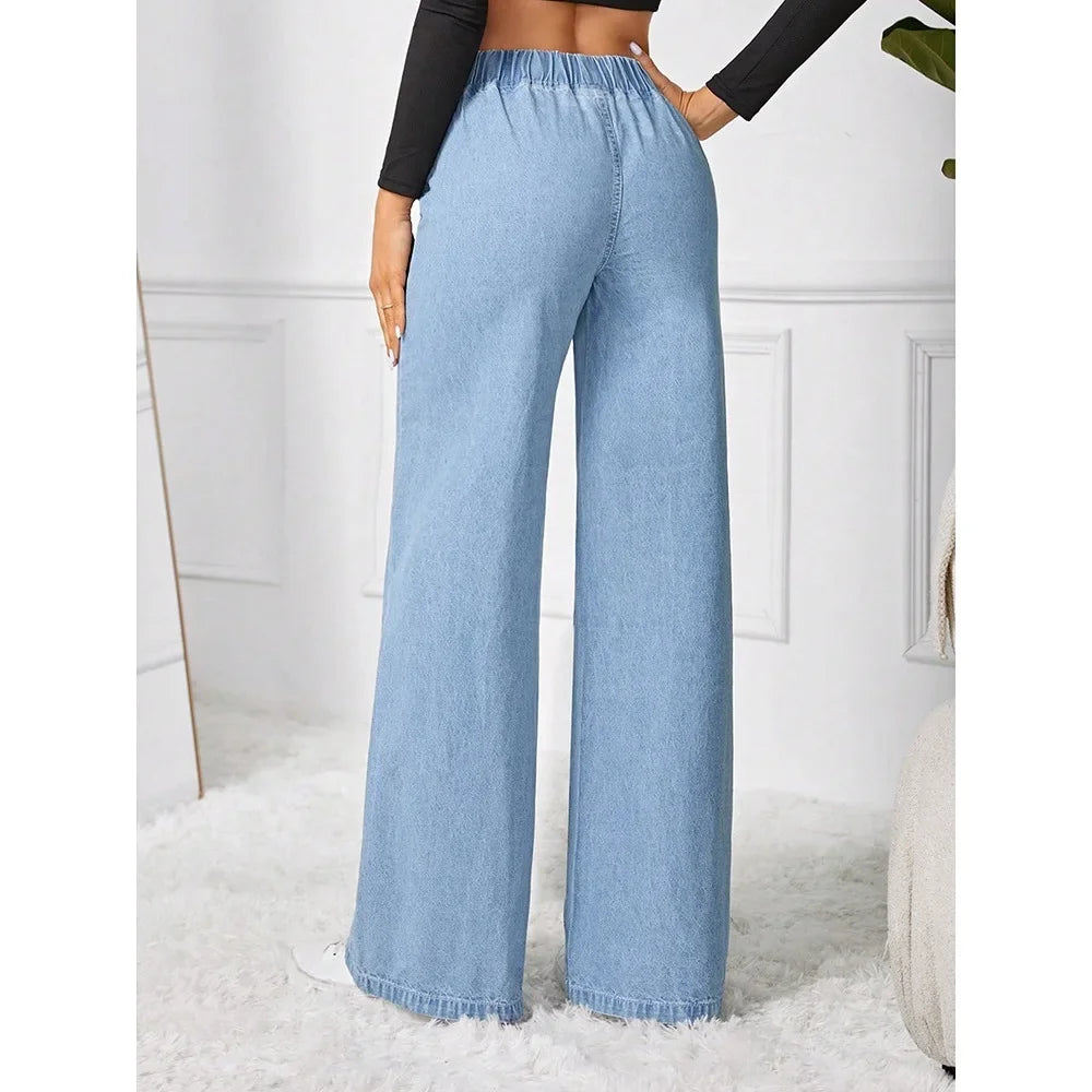 High Waist Wide Leg Loose Fit Straight Jeans Women's Summer New Style Vintage Drape Cross-Border Long Jeans.
