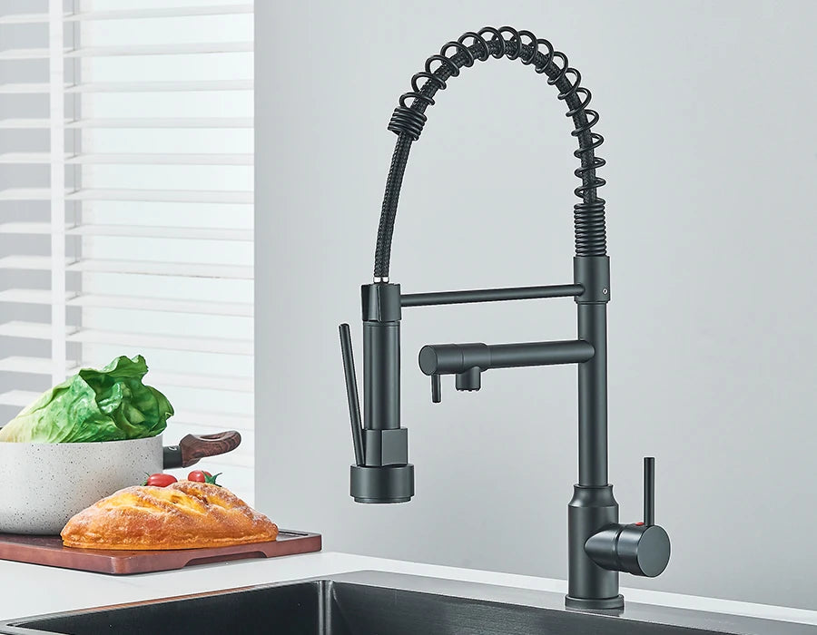 Pull Down Spring Kitchen Faucet Single Lever Hot Cold Mixer Water For Kitchen Sink Dual Spout Nozzle Faucets Crane