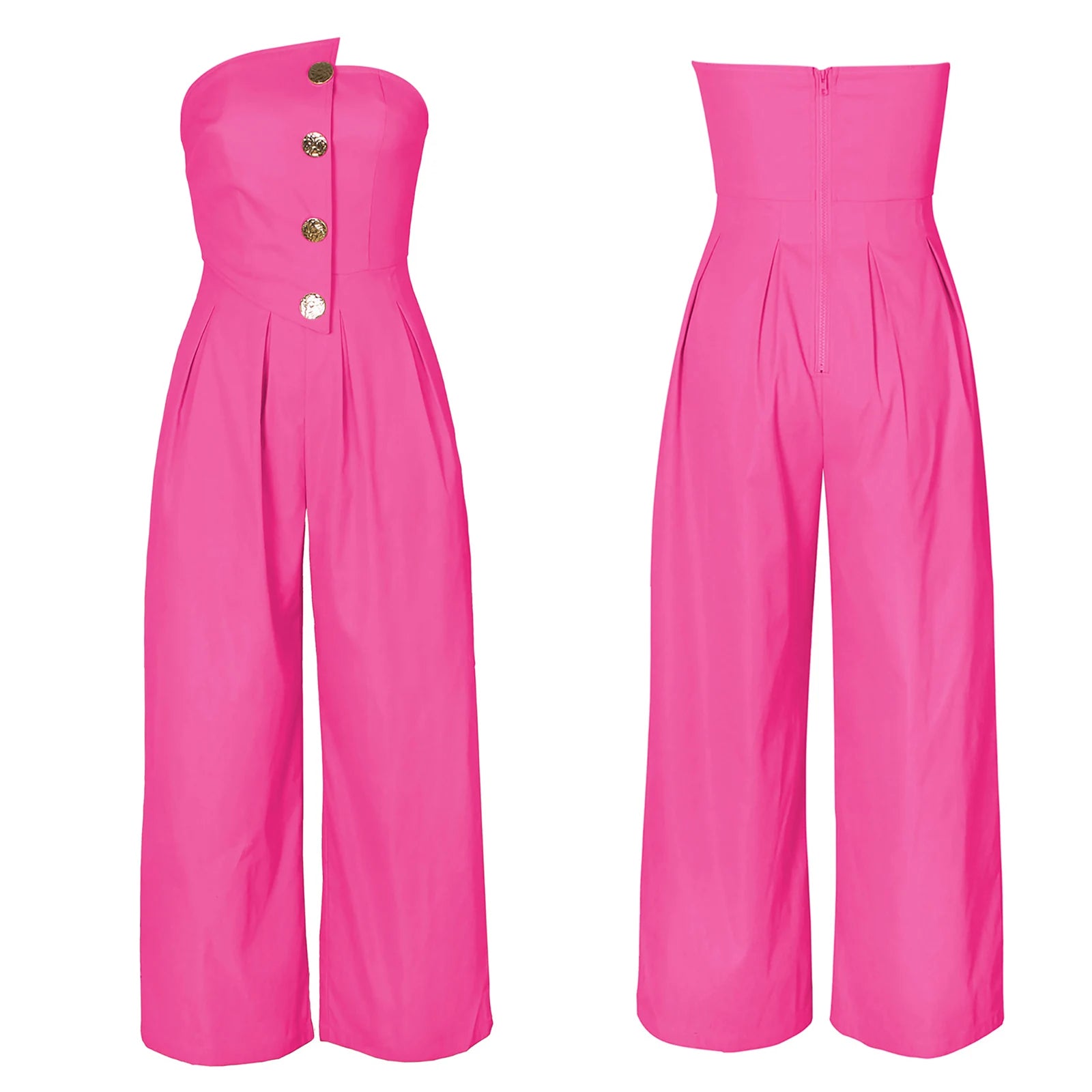 Tube Jumpsuit Women Strapless Sleeveless Rompers Wide Leg High Waist Jumpsuits Solid Color Summer Party Commute Outfits Clothes.