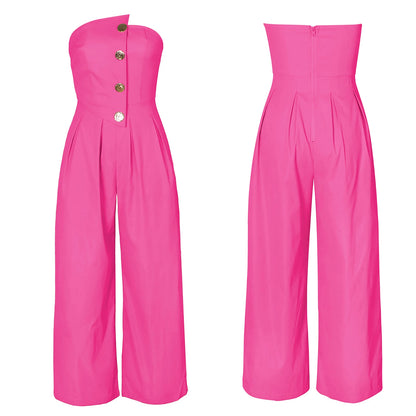 Tube Jumpsuit Women Strapless Sleeveless Rompers Wide Leg High Waist Jumpsuits Solid Color Summer Party Commute Outfits Clothes.