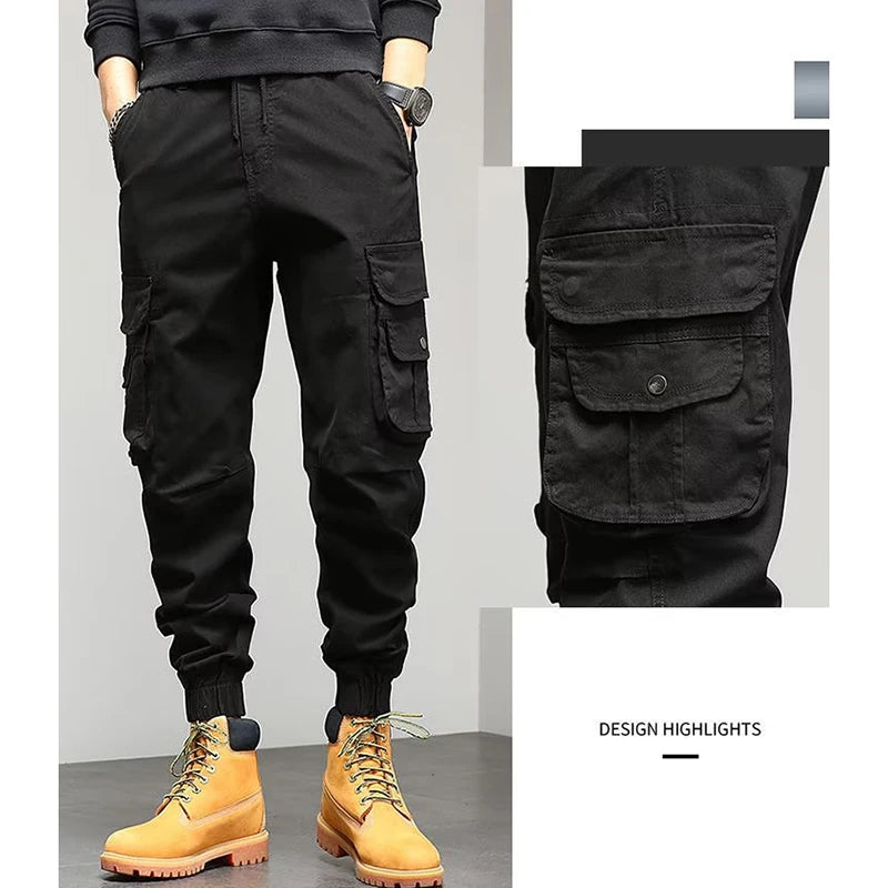 Men's Winter Snow Warm Thermal Plush Cargo Pants Comfortable Elastic Waist Casual Trousers Trend Versatile Concise Outside Pants.