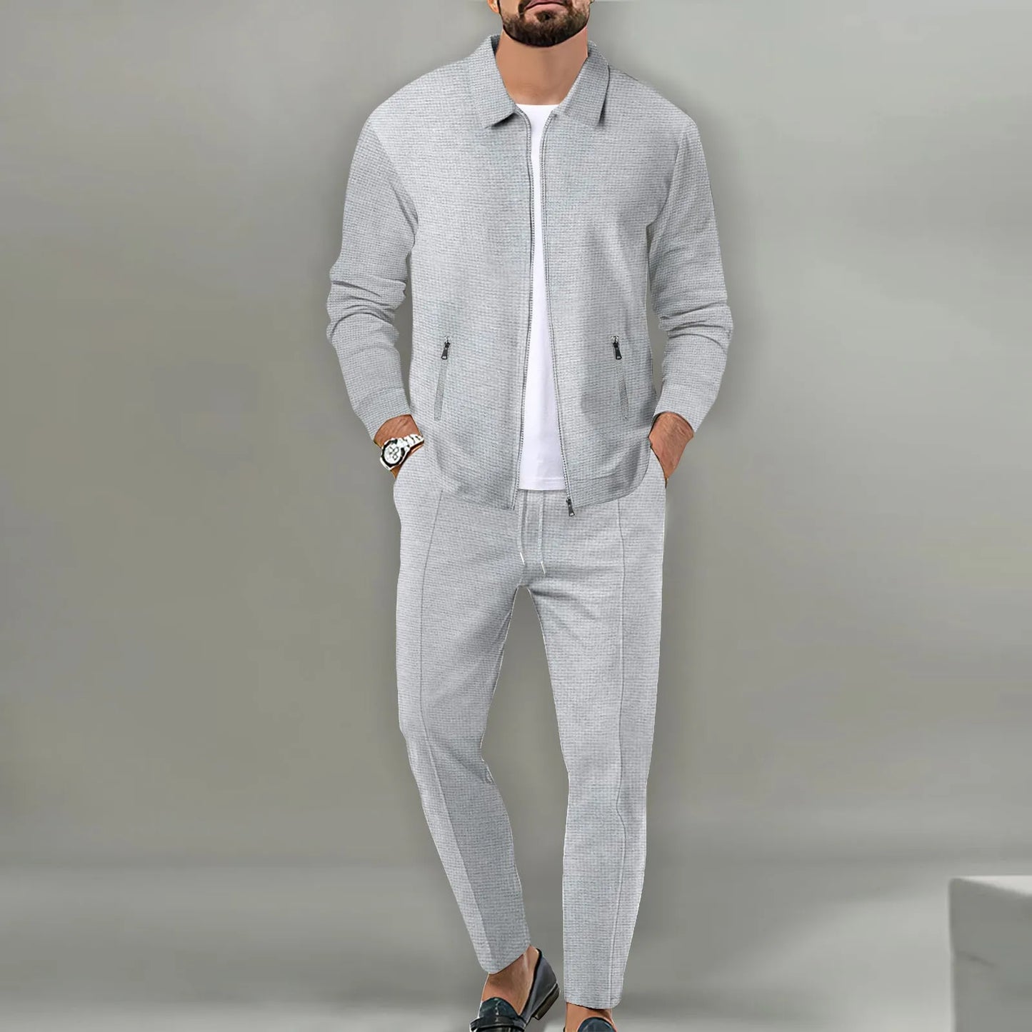 The new 2025 spring and autumn sports men's youth popular solid color jacket jacket trousers two leisure sports suit.