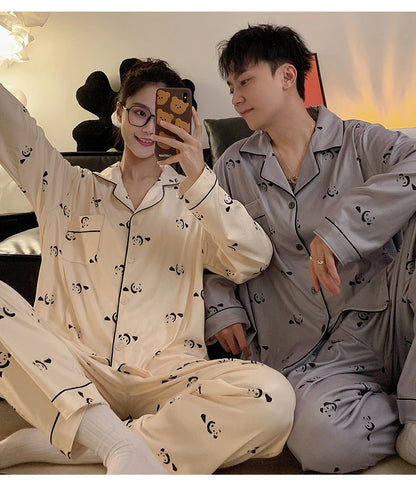 Pajamas Women Pajama Man Set Cotton Plus Size Spring Autumn Long-sleeved Korean Cardigan Casual V-neck Nightwear Couple Pyjamas.