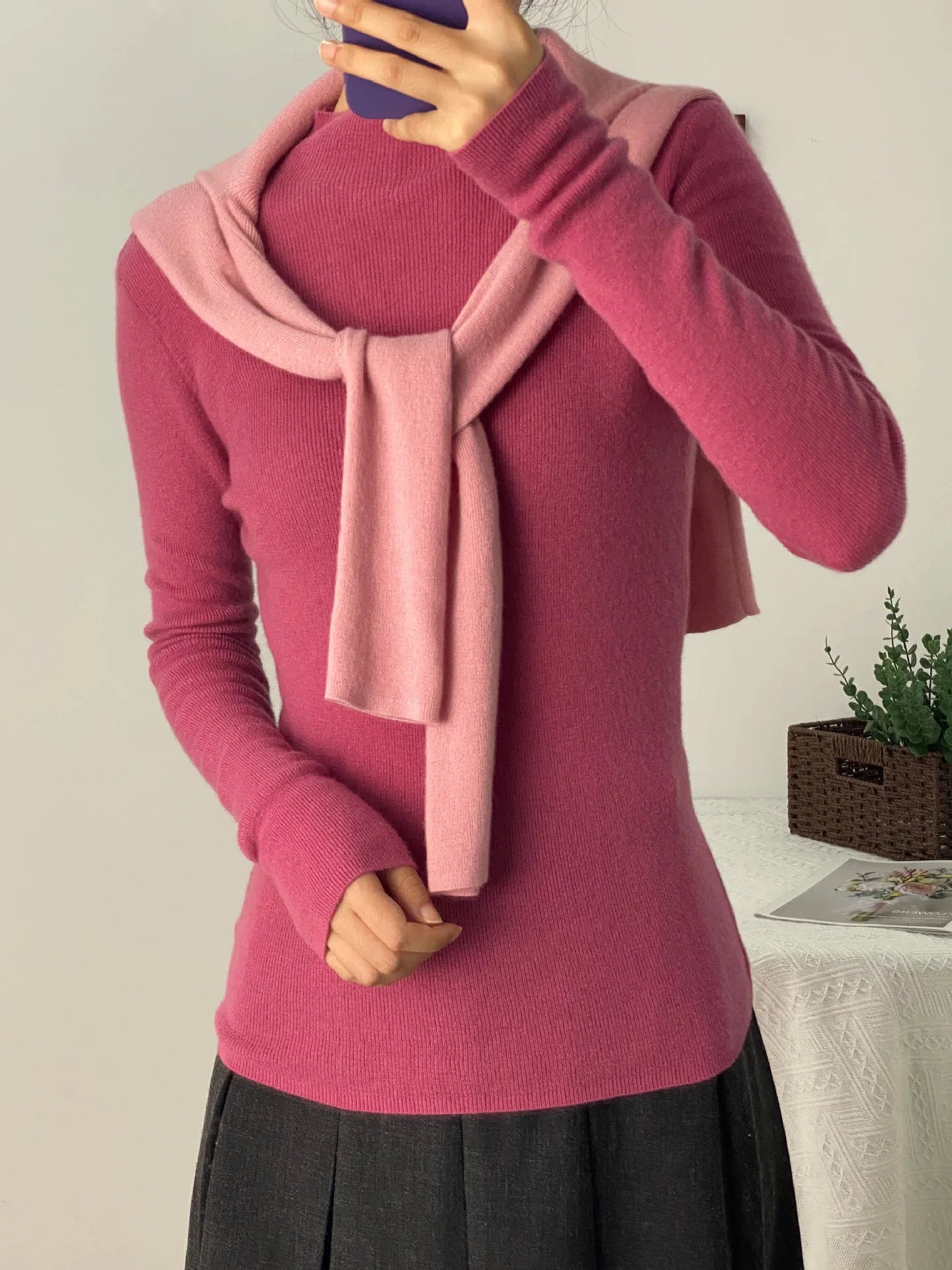 100% Ultra-fine Merino Wool Sweater Autumn and Winter Loose and Simple Semi-turtleneck Wool Bottoming Shirt Multi-color Sweater.