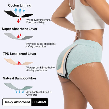 Menstrual Panties Woman Super Absorbent Menstrual Panties High Waist Bamboo Fiber Leakproof Menstruation Period Underwear Girl.