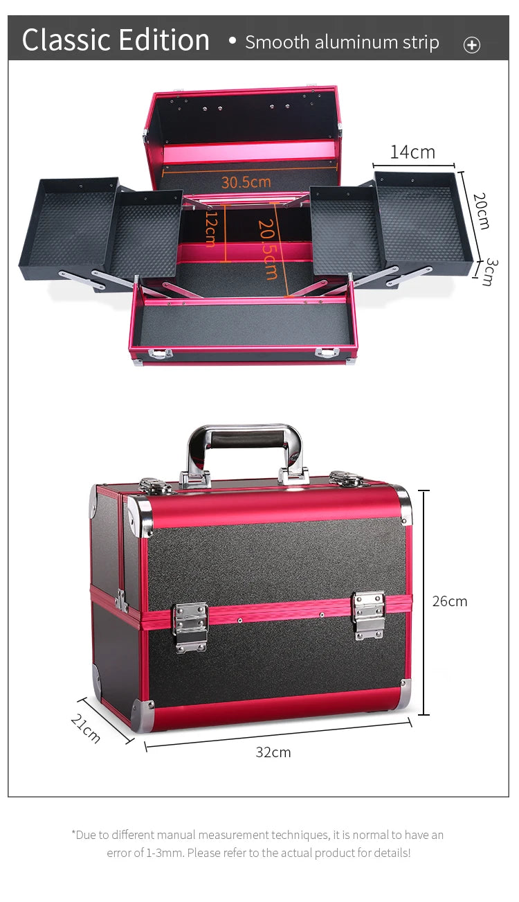 Makeup Train Case Pro Adjustable 4 Sliding Trays Cosmetic Case Storage Organizer Box Lockable Compartments.