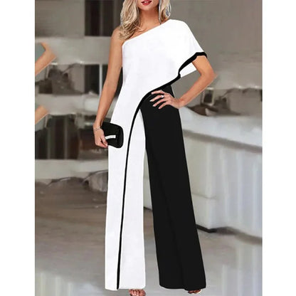 2024 Amazon Independent Station Women's Jumpsuit Slimming Fashionable Color Blocking Women's Trousers Jumpsuit Casual Style