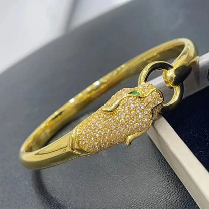 Real 18k Gold Leopard Bracelet for Woman Party Banquet Boutique Jewelry AU750 18K No Demolding Solid Bracelet Trend.