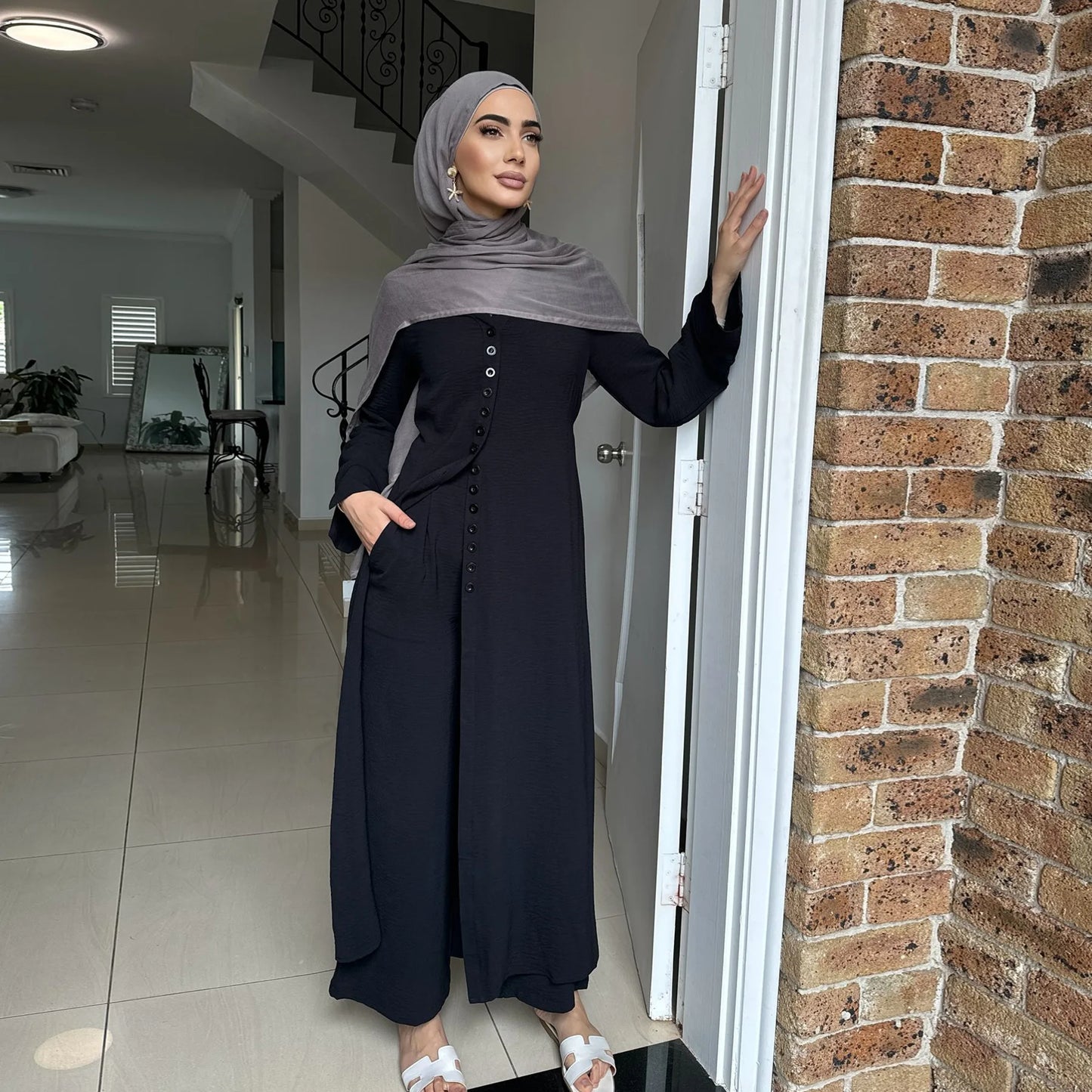 Muslim Abaya Two Piece Muslim Set for Woman Ramadan Dress Islamic.