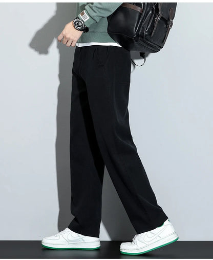 Mens Lyocell Straight Loose Elastic Waist Jeans 2025 Autumn Winter Fashion Brand Comfortable Versatile Pants Plus Size 5XL