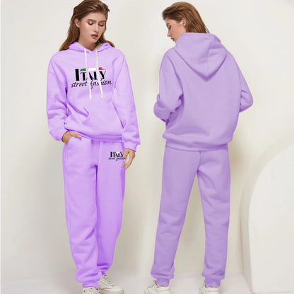 Womens Pants Suit Print Casual Hooded Sweatshirt Set Sports Jogging Woman Clothing AutumnWinter Office Home Tracksuit Street y2k.