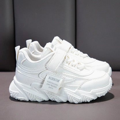 2024 New Versatile Soft Breatheable Hook & Loop White Boys and Girls Children Sneakers Cute Korean Style Uniform School Shoes