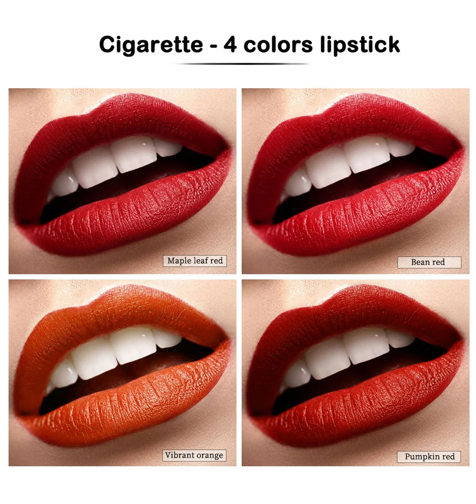 4 pcs/set Cigarette Lipstick Set Long Lasting Lip Glaze Matte Lip Gloss Waterproof Lip Stick Tube Nude Lip Tint Makeup Cosmetics.