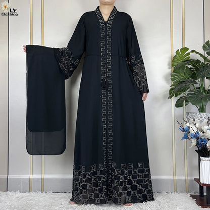 2024 For Women Elegant Dresses Dubai Party Outfits Long Sleeved Chiffon Dashiki Muslim Women Robe Open African Abaya Clothing