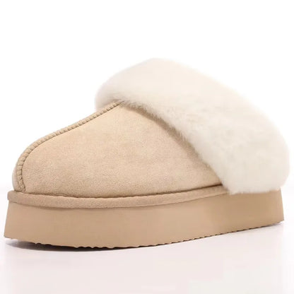 Crestar Women's Platform Fuzzy Slippers New Lady Winter House Slipper Thick Soles Warm Fuzzy Shoes Indoor Outdoor Cotton Shoes