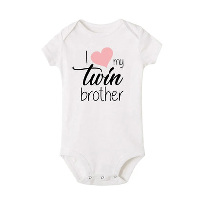 Zwillinge Säuglings-Body „I Love My Twin Sister Brother“ für Neugeborene, Jungen und Mädchen, kurzärmelig, Overall, Kleinkind-Kleidung, Baby-Geschenk-Strampler