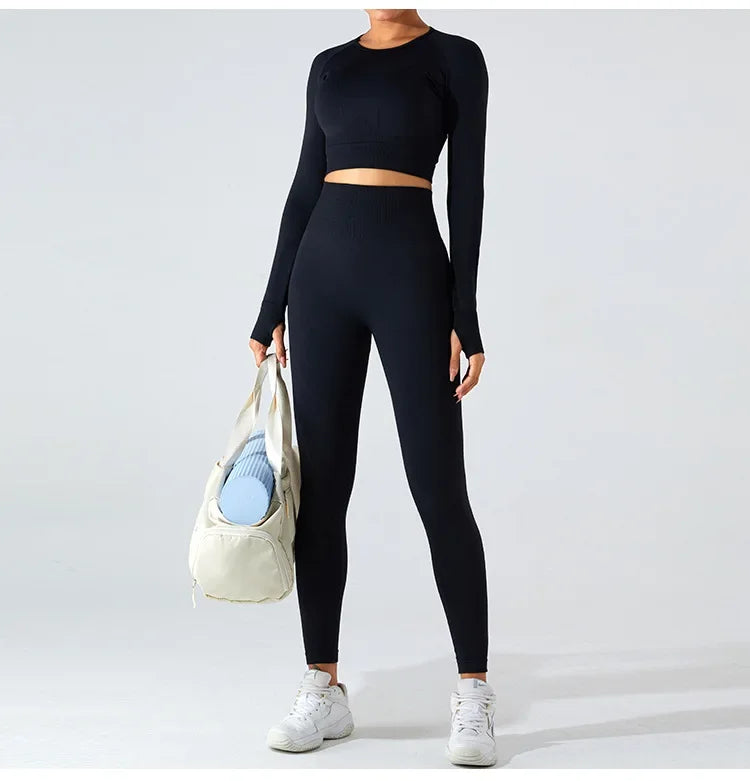 Women's Seamless Long Sleeve Top Yoga Shirts Running T-Shirt Workout Running Fitness Gym Sports Top Training Crop Top Solidcolor