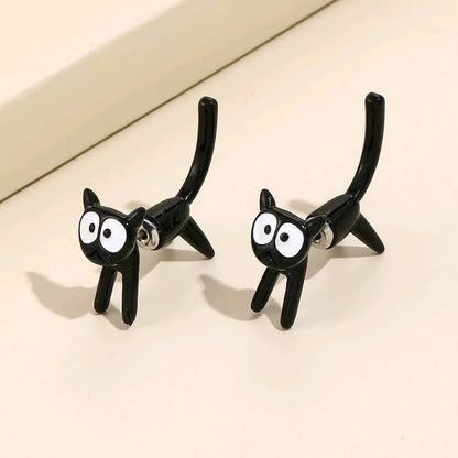 2023 New Fashion Cute Animal Stud Earrings Women Cartoon Small Black Cat Bear Shark Dinosaur Earring Ear Stud Girl Funny Jewelry.
