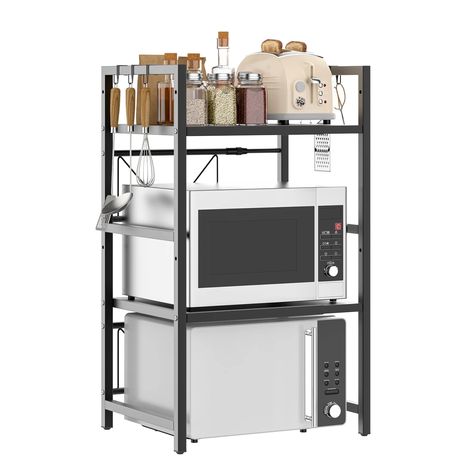 Kitchen Storage Rack Metal Condiment Organizer Shelf Expandable Microwave Shelf Height Adjustable.