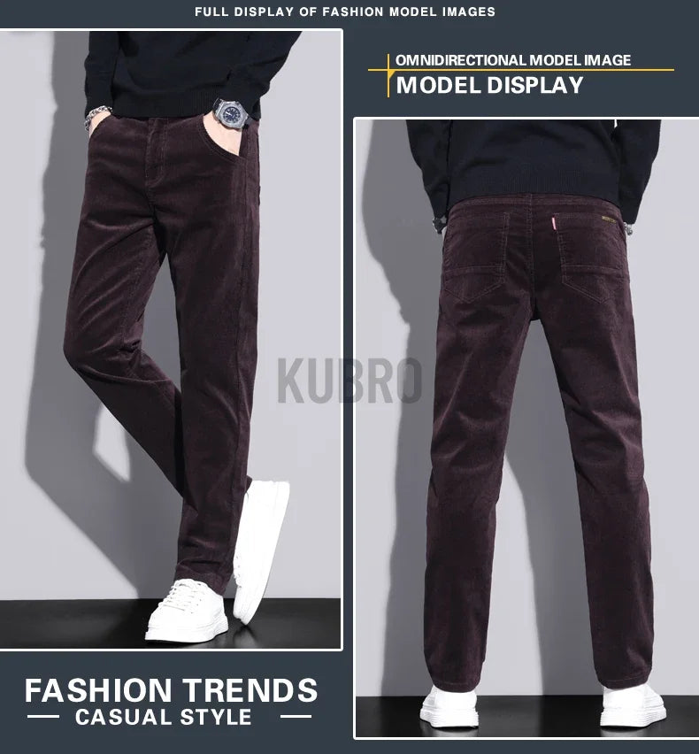 KUBRO High Quality Corduroy Fabric Men's Business Casual Trousers Autumn Korean Style Small Straight Slim Versatile Cargo Pants