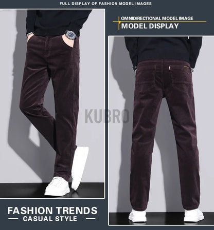 KUBRO High Quality Corduroy Fabric Men's Business Casual Trousers Autumn Korean Style Small Straight Slim Versatile Cargo Pants