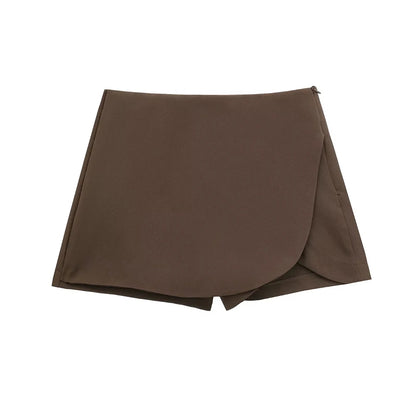 Women Fashion Pareo Style Shorts Skirts Vintage High Waist Side Zipper Female Skort Mujer.