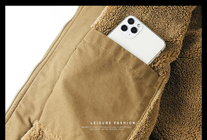 Winter Tactical Jacket Outdoor Men Fleece Sports Running Warm Coat Solid Color Stand Collar Breathable Comfortable Pilot Jacket