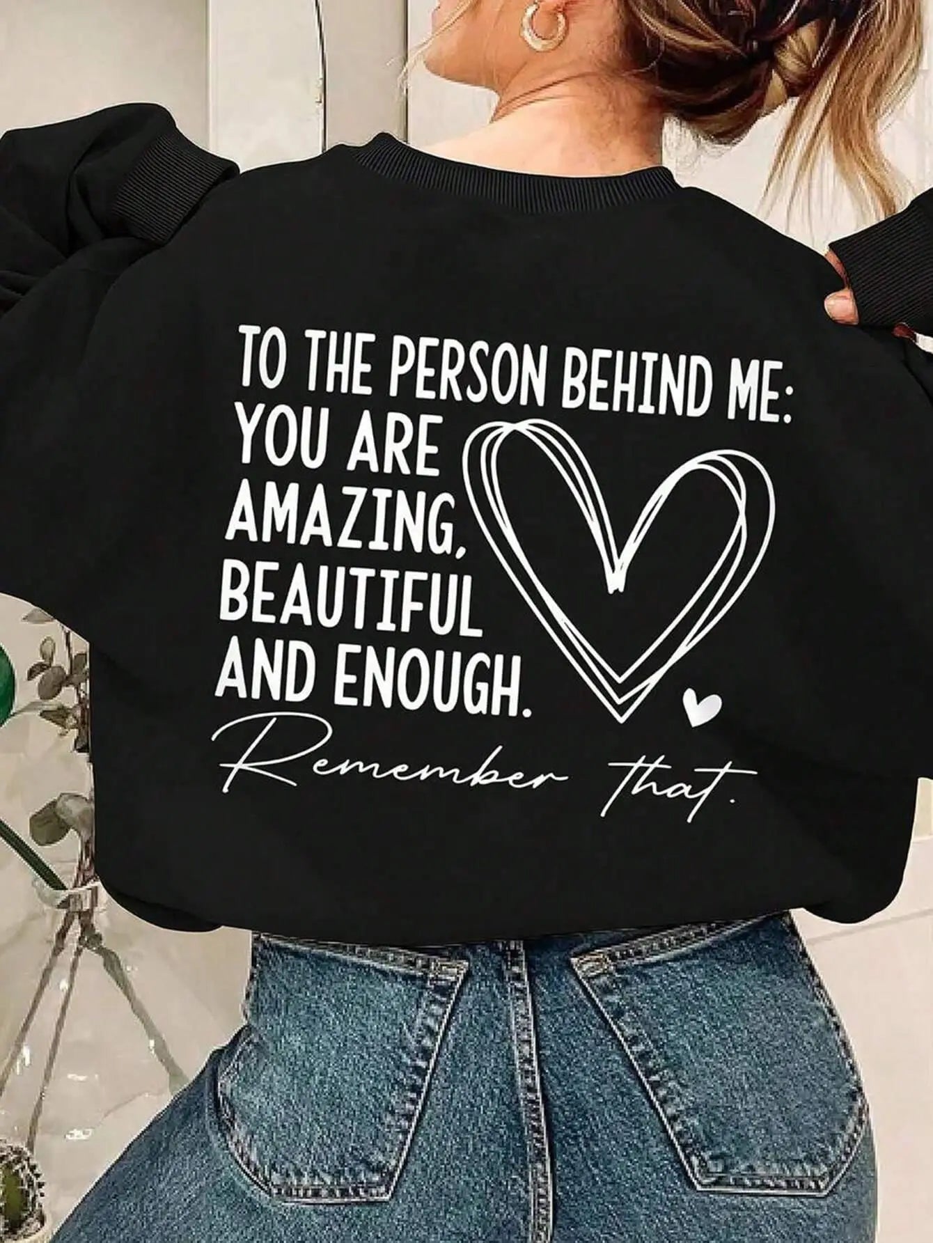Casual Women Sweatshirt You Are Amazing Beautiful And Enough Letter Print Pullover Warm Soft Hoody Loose Crewneck Fleece Clothes.