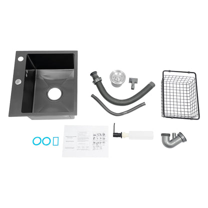 Spülbecken aus Edelstahl 201, schwarz, Deckenmontage, Unterputz-Spülbecken-Set mit Abflusskorb, Seifenspender, Küchenspüle