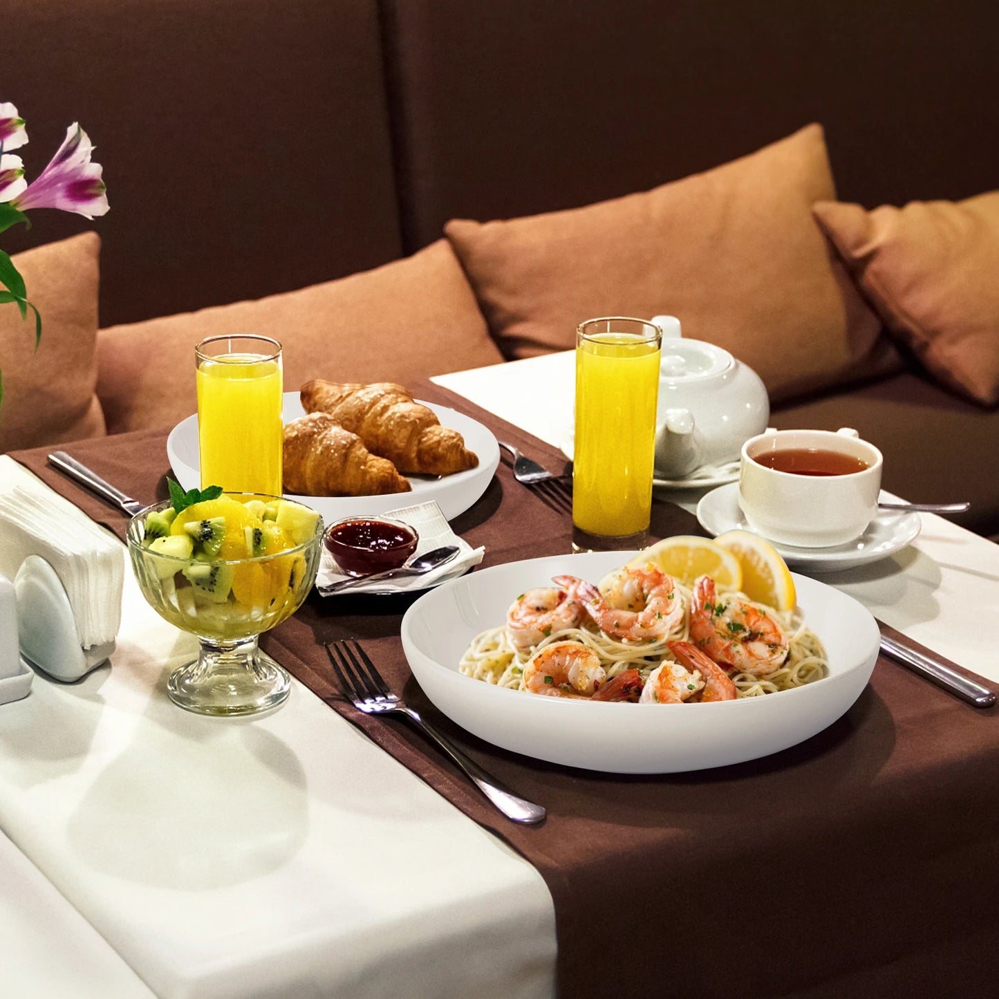 Pasta Bowls, 6 Pack 8 Inch Salad Bowl Set, Kitchen Porcelain Pasta Plates, Large Ceramic Shallow Bowls for Serving Dinner Noodle.