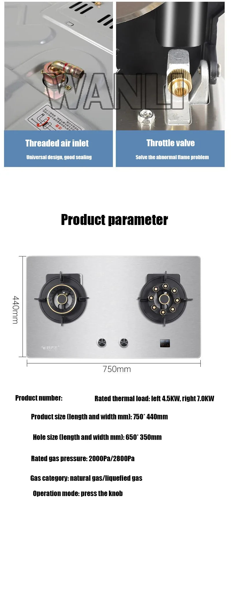 419H Embedded Stainless Steel Gas Stove/  4.8Kw High Firepower Household Stove/Reversible Double Stove Magic Dish Stove.