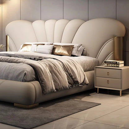 Luxuriöses Hauptschlafzimmer, Doppelbett, King-Size-Bett, weiche Tasche, Rückenlehne, 150 x 200 cm, Hochzeitsbett, Untergestell in voller Größe, beleuchtet 2ingan-Möbel