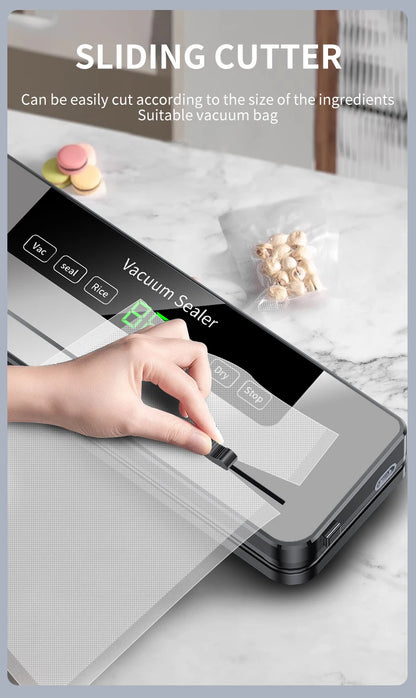 Electric Vacuum Sealer Dry/Wet Food Sealed Packaging Kitchen Food Storage Seal UV Sterilization Built-in Cutter Knife.