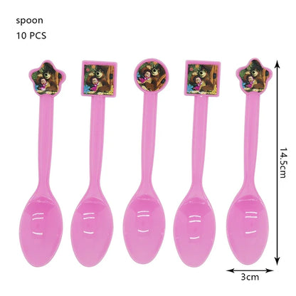 Mashas und Bär Geburtstag Party Dekoration Cartoon Thema Luftballons Kinder Event liefert Einweggeschirr Hintergrund.