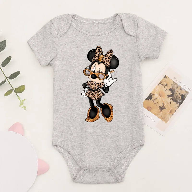 Niedliche Leopard Minnie Maus Disney Newbron Bodys Baby Kleidung Sommer Kurzarm Baumwolle Minnie Kawaii Stram pler Overall.