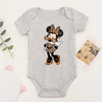 Niedliche Leopard Minnie Maus Disney Newbron Bodys Baby Kleidung Sommer Kurzarm Baumwolle Minnie Kawaii Stram pler Overall.