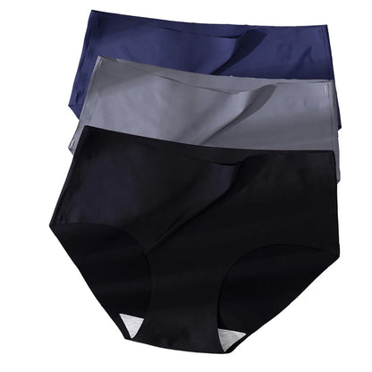 3Pcs Plus Size Underwear Women's Panties Ice Silk Solid Color Ladies Seamless Underpant Girls Briefs Breath Sexy Lingerie Female