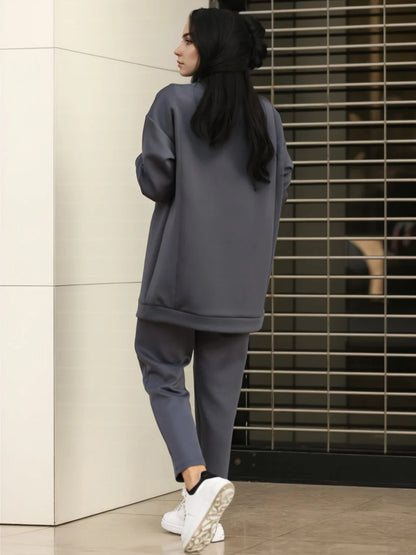 Spring Autumn Women Muslim Sets Long Tops and Pants Turkey Outfit 2 Pieces Set Adult Eid Al-Adha Casual Young Girls Sport Set.