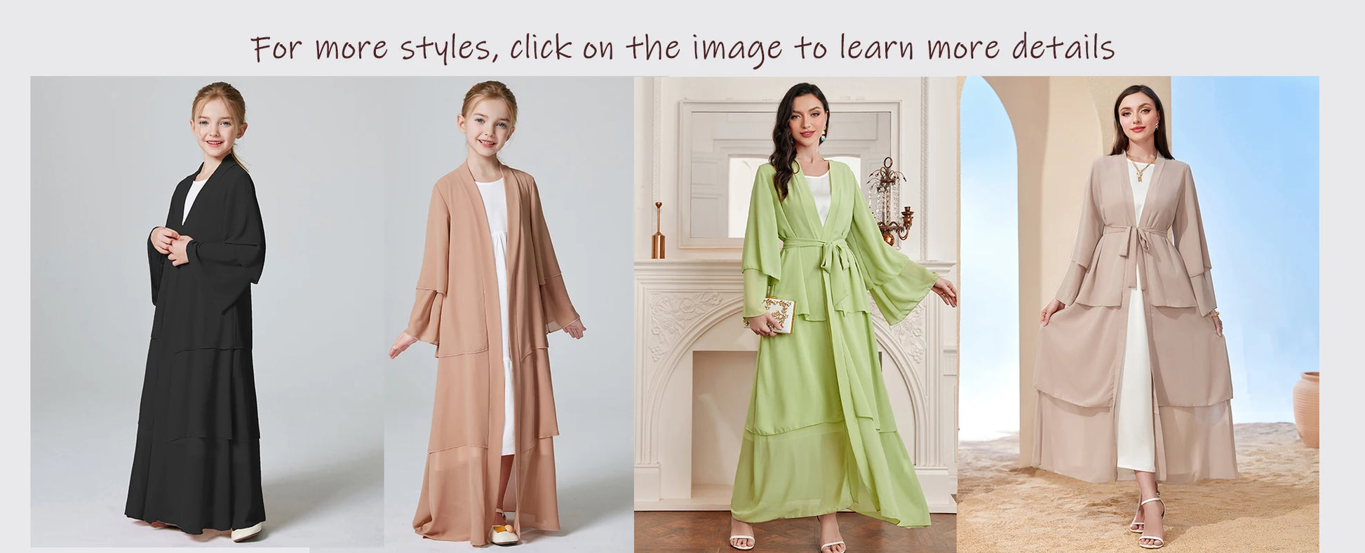 Ramadan kebaya Layered Open Front Abaya, Long Sleeve Dress With Belted , Without Hijab, Women's Clothing.