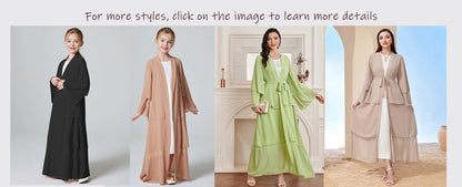 Ramadan Kebaya Muslim Girls Abaya 3 Layered Chiffon Kids Abaya Dress Open Front   Outerwear (Without Hijab).