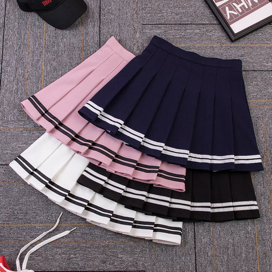 High Waist Women's Skirts Striped Pleated Elastic Waist Female Sweet Mini Dance Plaid Skirt Y2k Korean England Style.