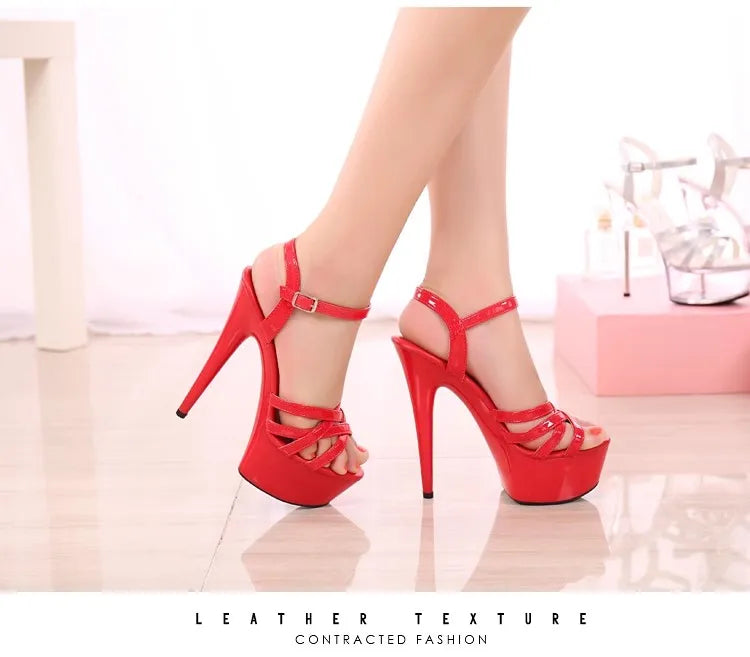 New 2024 Summer Fashion Sandals Sexy Open Toe 15CM High Heels Party Dress Wedding Nightclub Women Shoes Platform Stripper Heels.