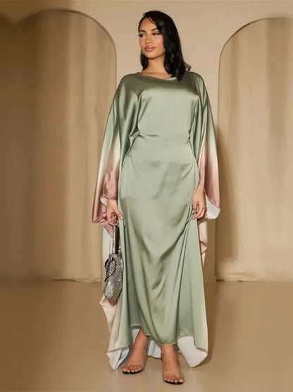 Gradient Batwing Butterfly Sleeve Satin Abaya Dubai Luxury Muslim Kaftan Dress For Women Kebaya Caftan Marocain Femme Vestidos.