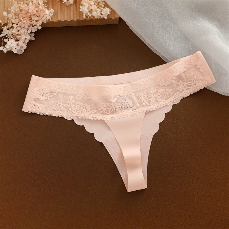 3Pcs Seamless Thongs Patchwork Lace Floral Underwear Women Ultra-Soft G-String Sexy Low Waist Panties Girls No Trace Lingeries.