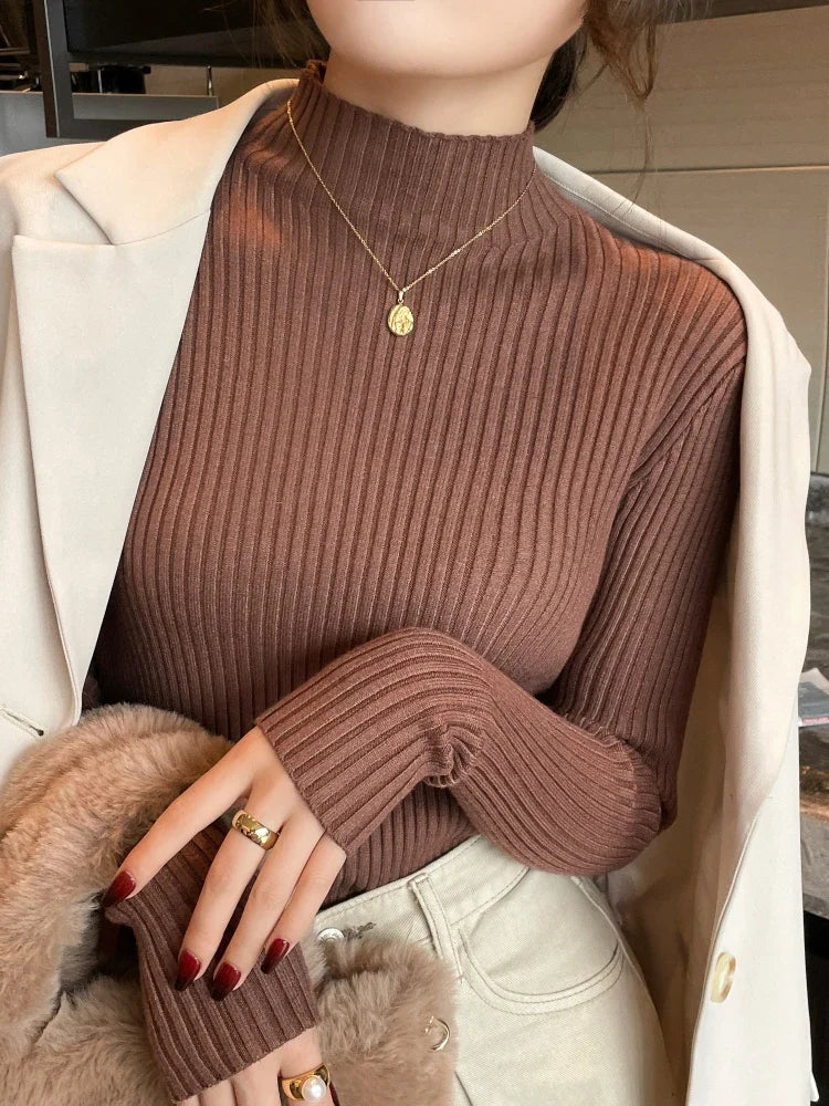 Women Long Sleeve Casual Turtleneck Warm Basic Sweater Chic Autumn Winter 2025 Pullovers Knit Jumpers Solid Color Slim Tops.