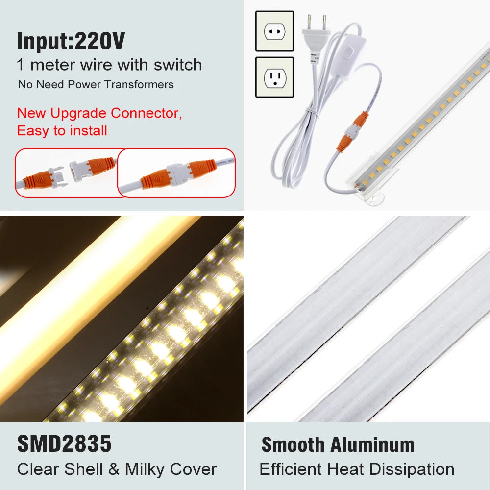 LED Tube Light AC220V  50cm 72LEDs High Brightness Night Bar 2835 Strip Energy Saving lamp for Home Kitchen Cabinet Wall Decor.