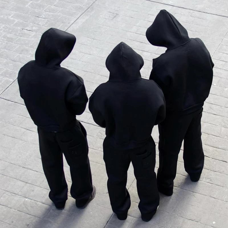 High Street Gothic Einfarbig Sweatshirt Anzug Punk Harajuku Vintage Hip Hop Rock Tasche Casual Streetwear Y2K männer Jogginghose.