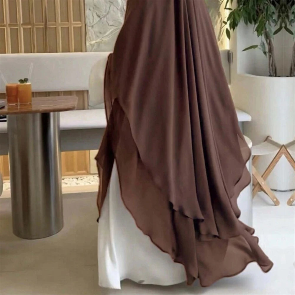 Eid Chiffon Gray Black White Khimar Abaya Dubai Luxury Islam Muslim Hijab Dresses For Women Jilbab Kebaya Niqab Musulmane Femme.