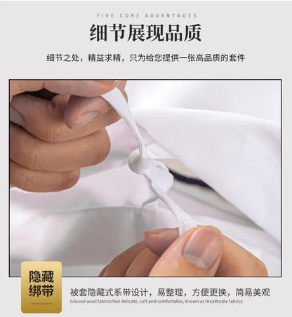 New 140g twill thickened hotel four-piece hotel linen pure white single quilt set webbing hotel bed and breakfast.